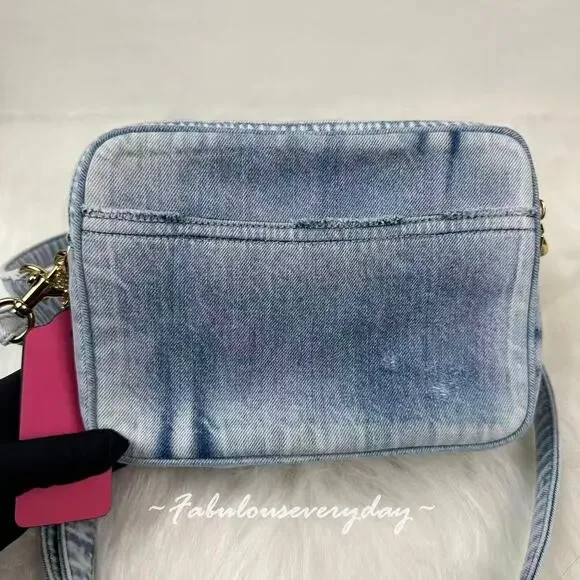 Coach Carey Crossbody Bag In Loved Denim With Charms Light Indigo CEK67 NWT - Picture 4 of 8
